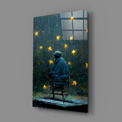 Star Rain Silver Mist Glass Wall Art