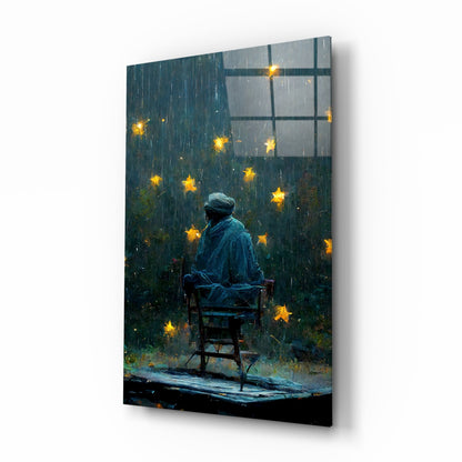 Star Rain Silver Mist Glass Wall Art
