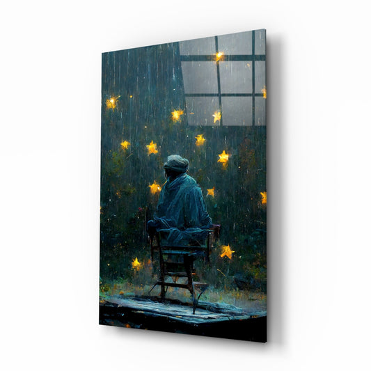 Star Rain Silver Mist Glass Wall Art