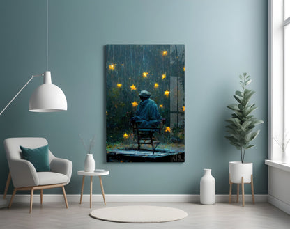 Star Rain Silver Mist Glass Wall Art