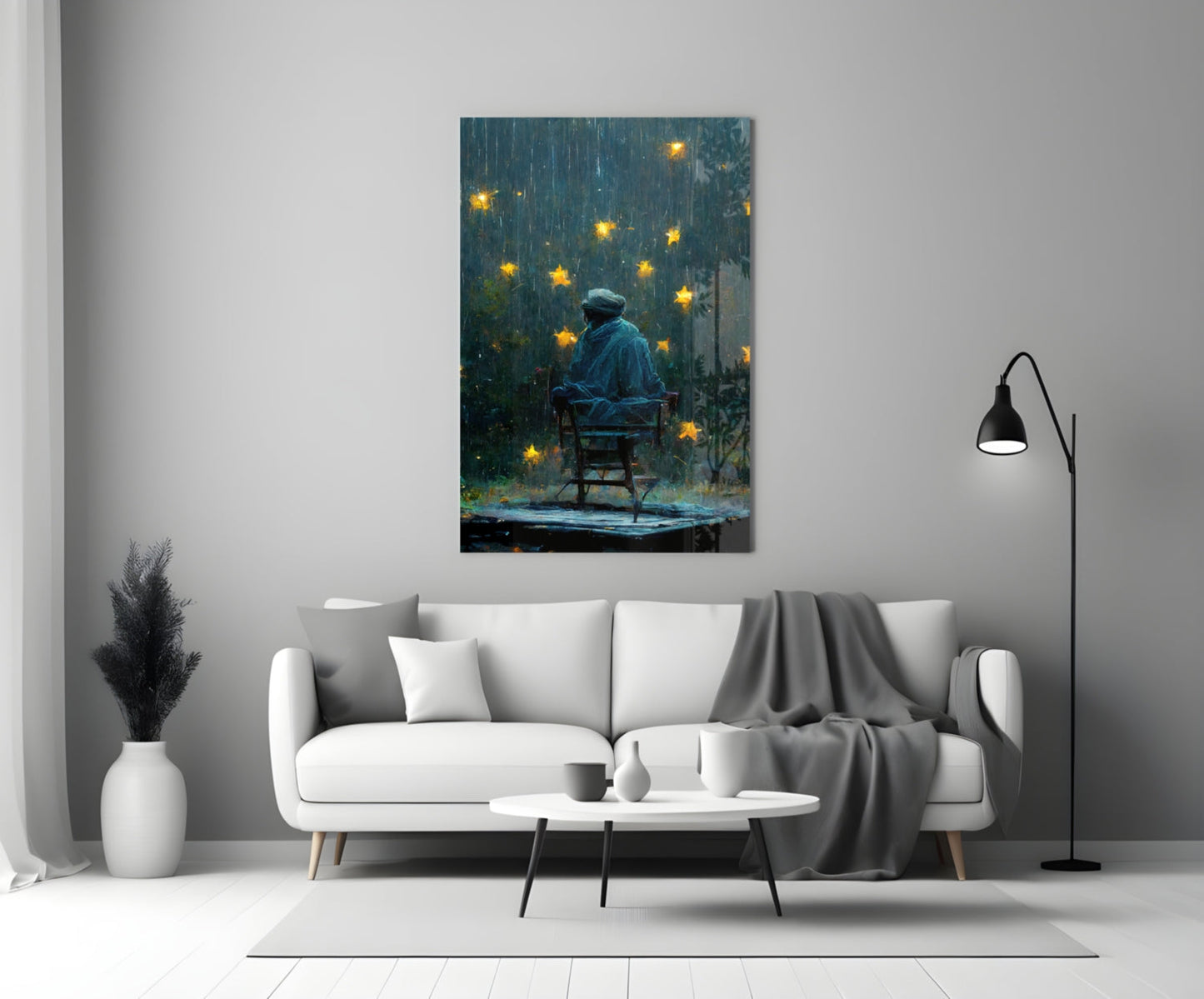 Star Rain Silver Mist Glass Wall Art