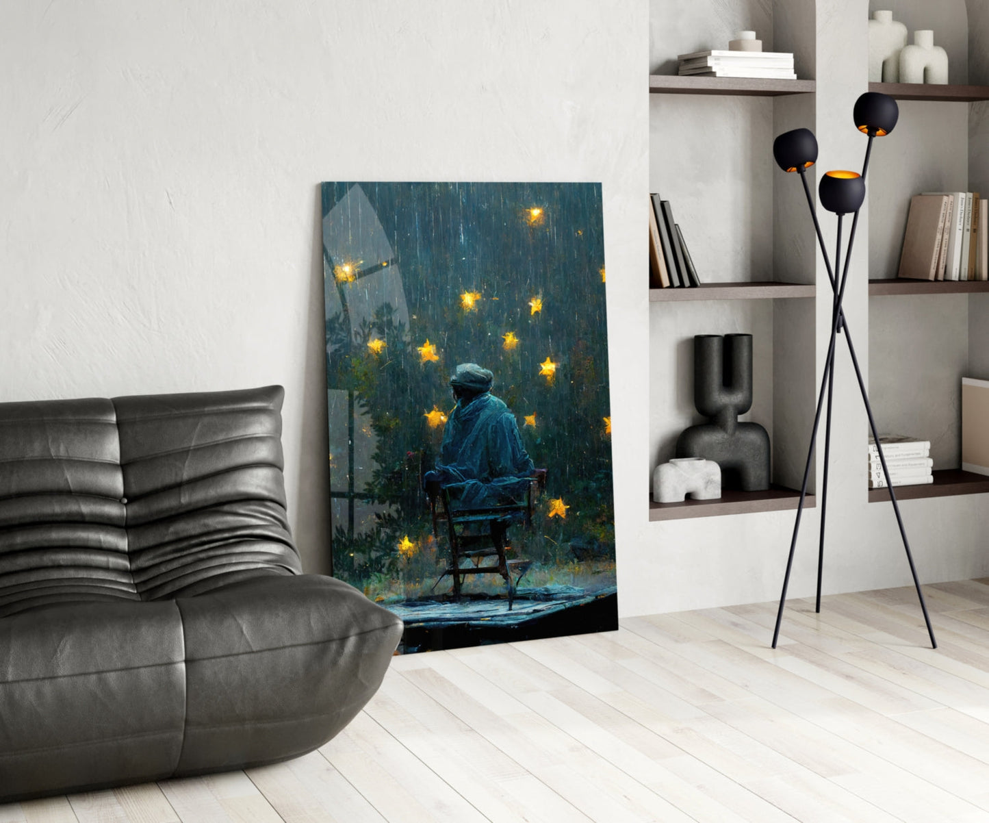 Star Rain Silver Mist Glass Wall Art