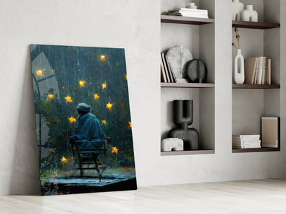 Star Rain Silver Mist Glass Wall Art