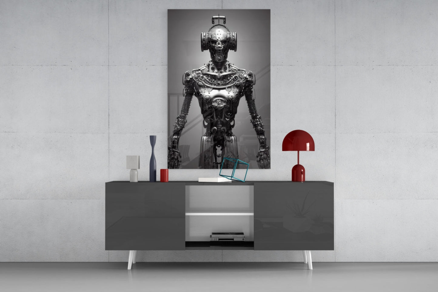 Humachine Chrome Robot Glass Wall Art