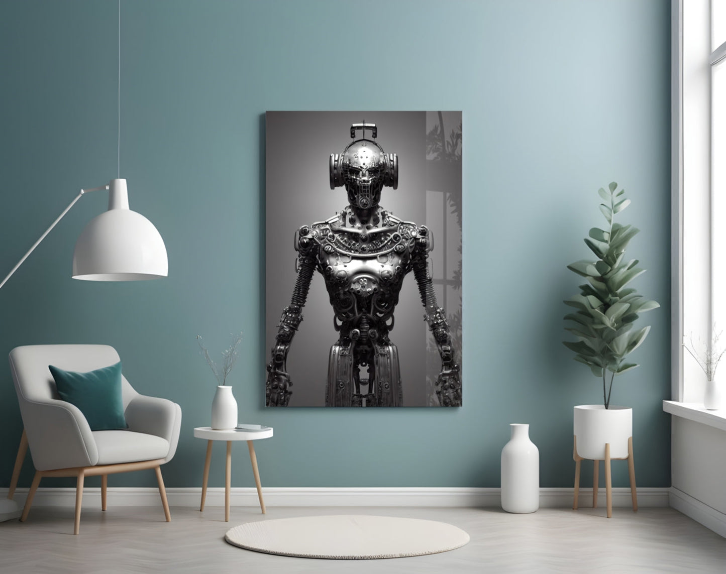 Humachine Chrome Robot Glass Wall Art