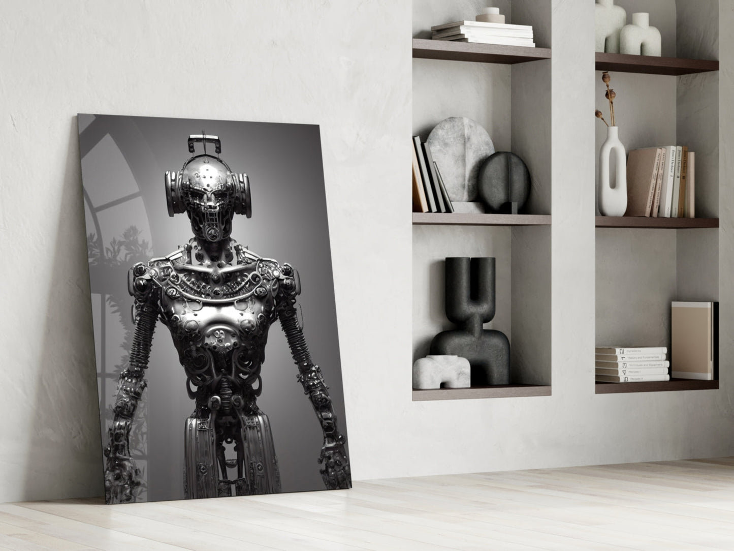 Humachine Chrome Robot Glass Wall Art