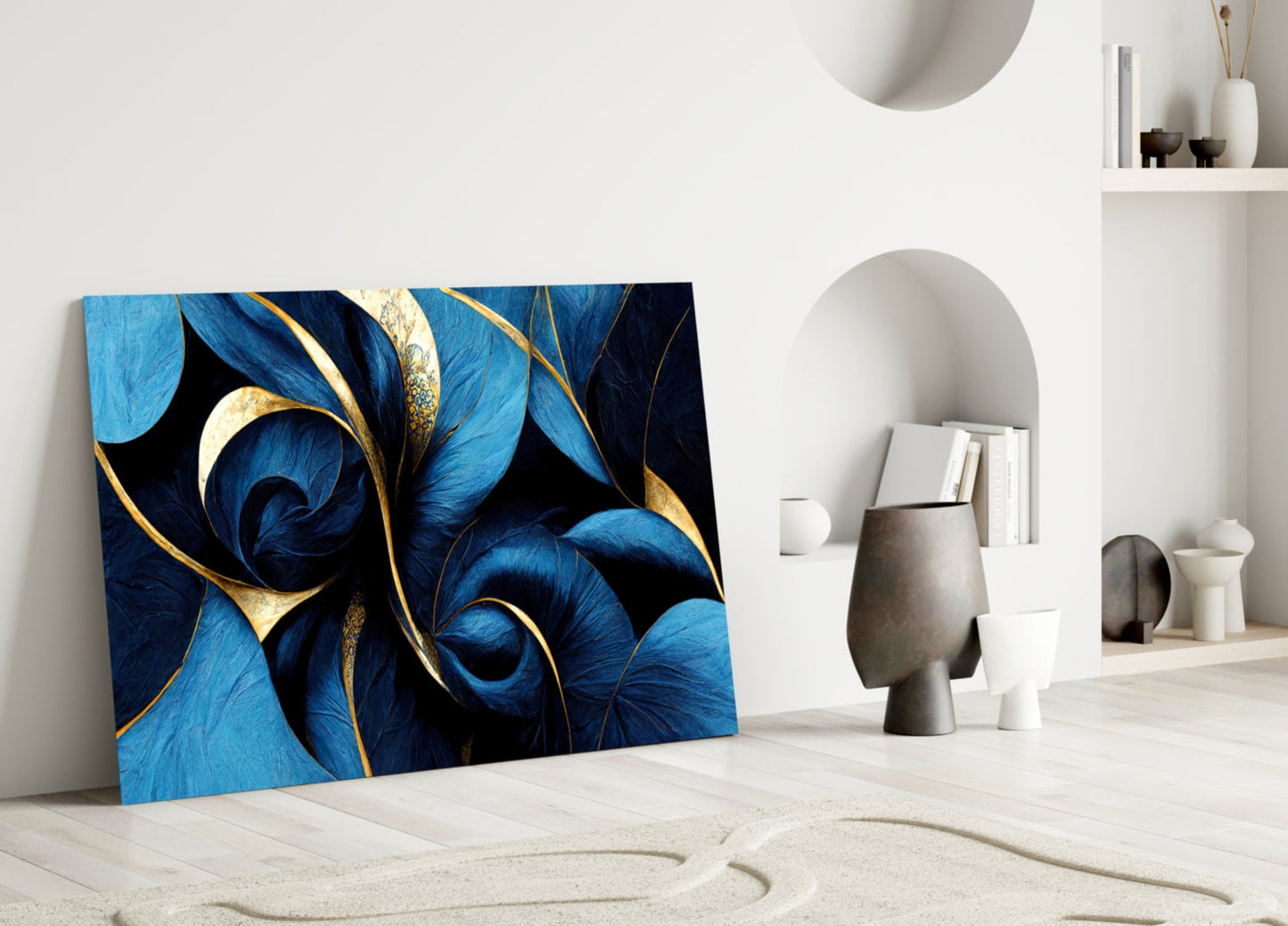 Curves Cobalt Spiral Glass Wall Art