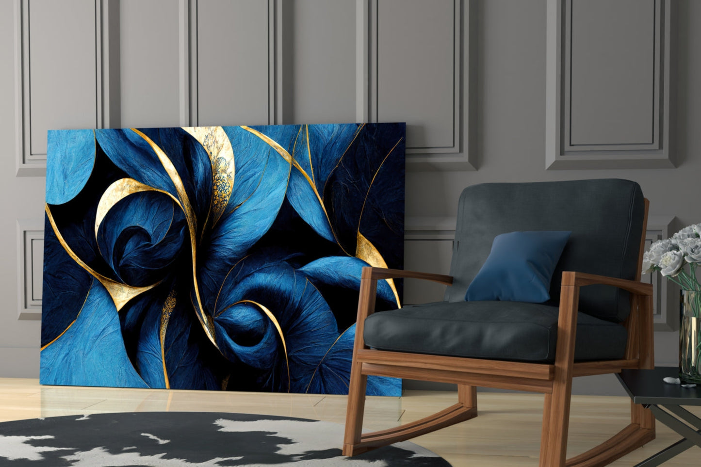 Curves Cobalt Spiral Glass Wall Art