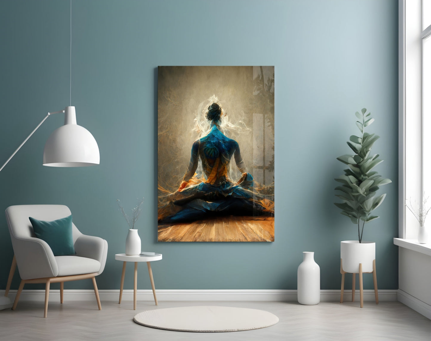 Indigo Meditation Glass Wall Art