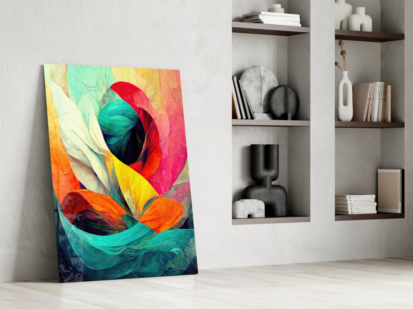 Hidden Swan Crimson Bloom Glass Wall Art