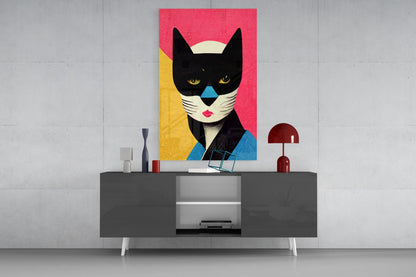 Masked Tuxedo Cat Glass Wall Art