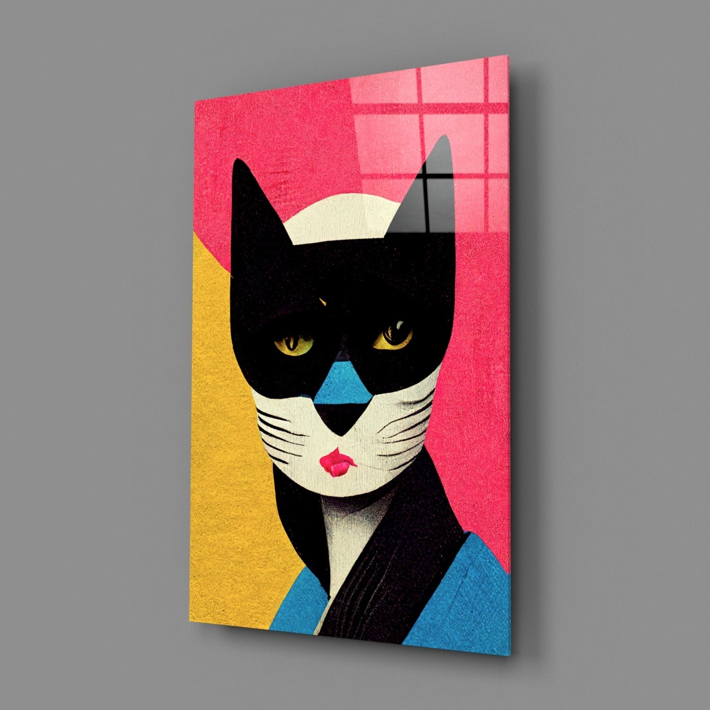 Masked Tuxedo Cat Glass Wall Art