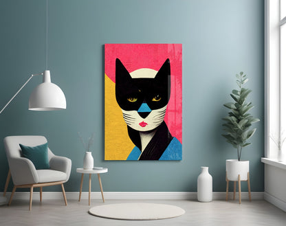 Masked Tuxedo Cat Glass Wall Art