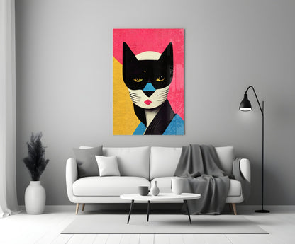 Masked Tuxedo Cat Glass Wall Art