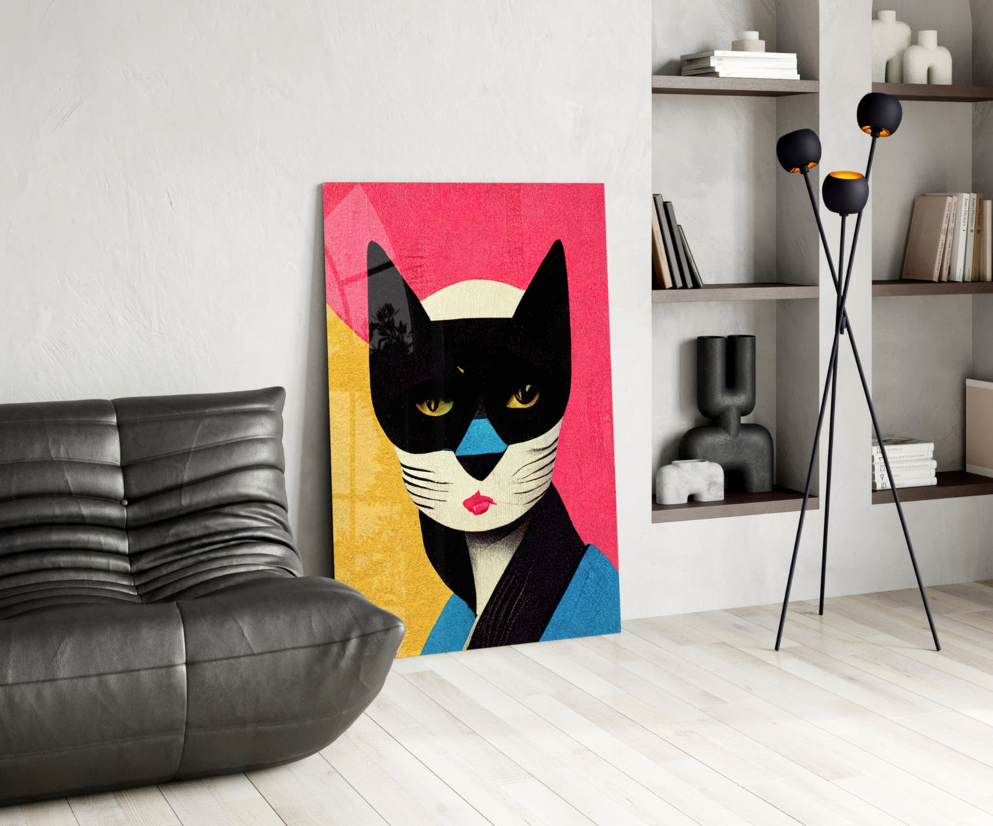 Masked Tuxedo Cat Glass Wall Art