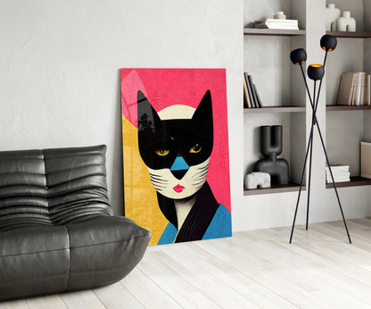 Masked Tuxedo Cat Glass Wall Art
