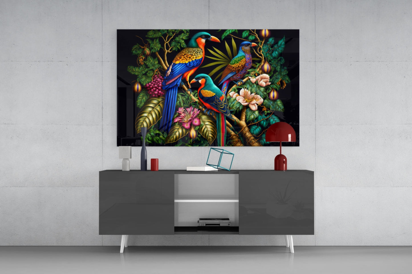 Tropical Birds Glass Wall Art