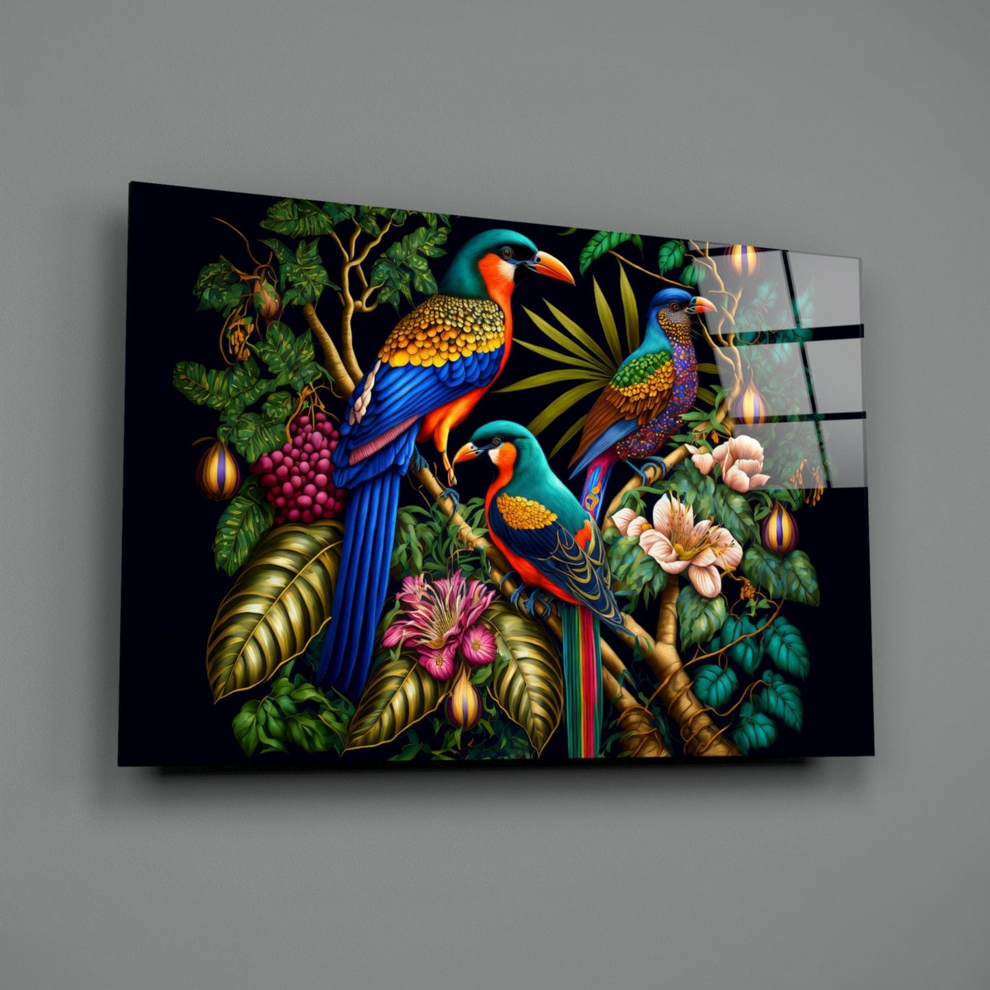 Tropical Birds Glass Wall Art