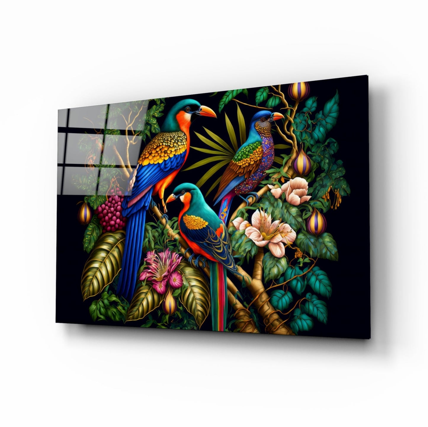 Tropical Birds Glass Wall Art