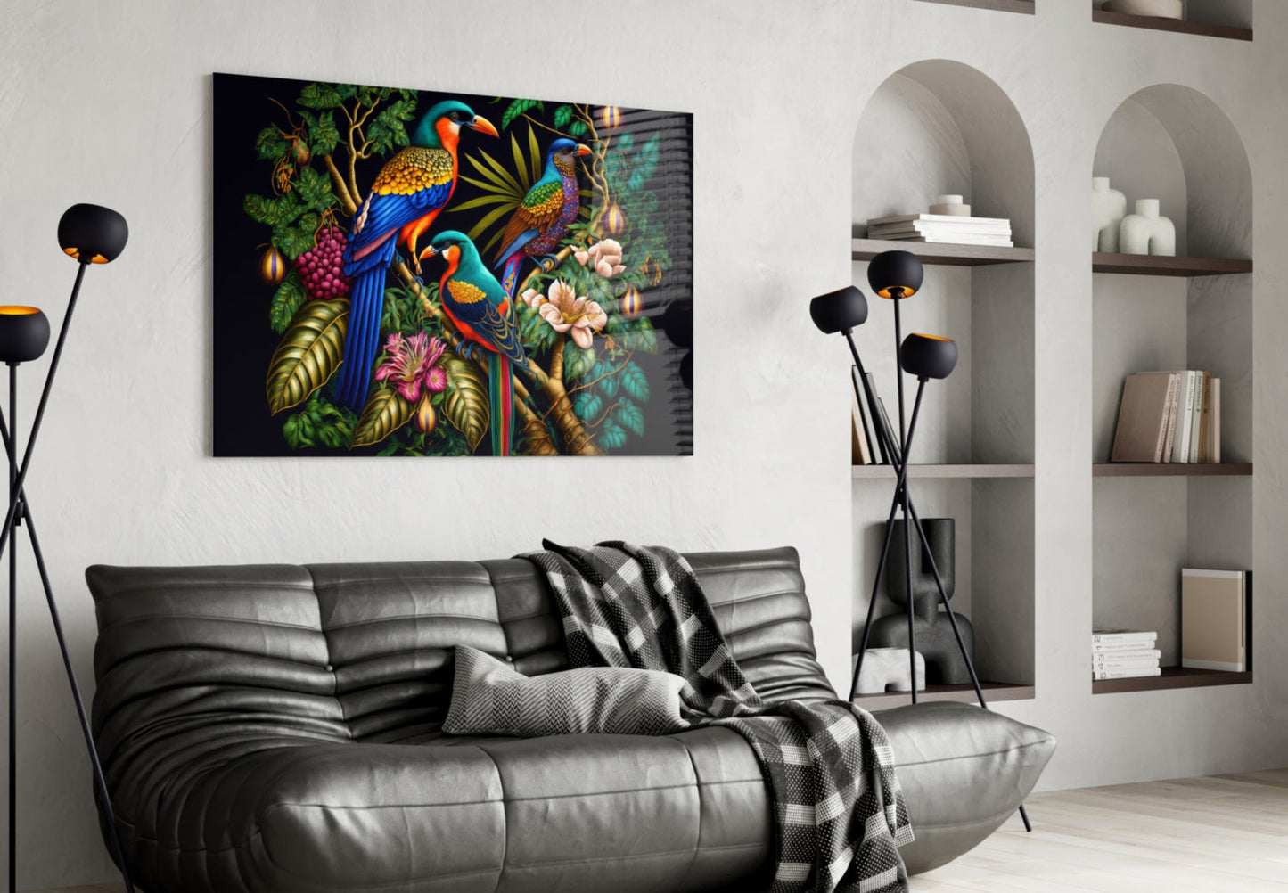 Tropical Birds Glass Wall Art