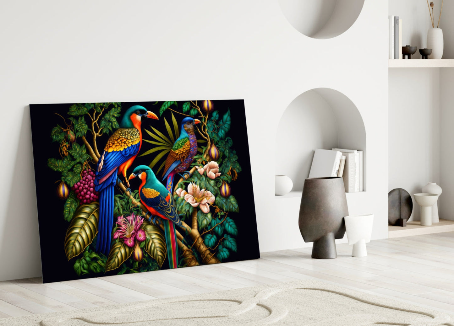Tropical Birds Glass Wall Art