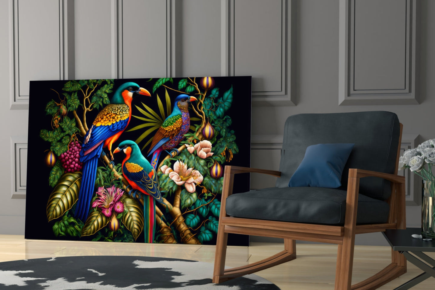 Tropical Birds Glass Wall Art