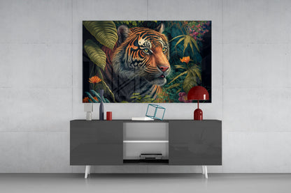 Trap Behind Flowers Glass Wall Art