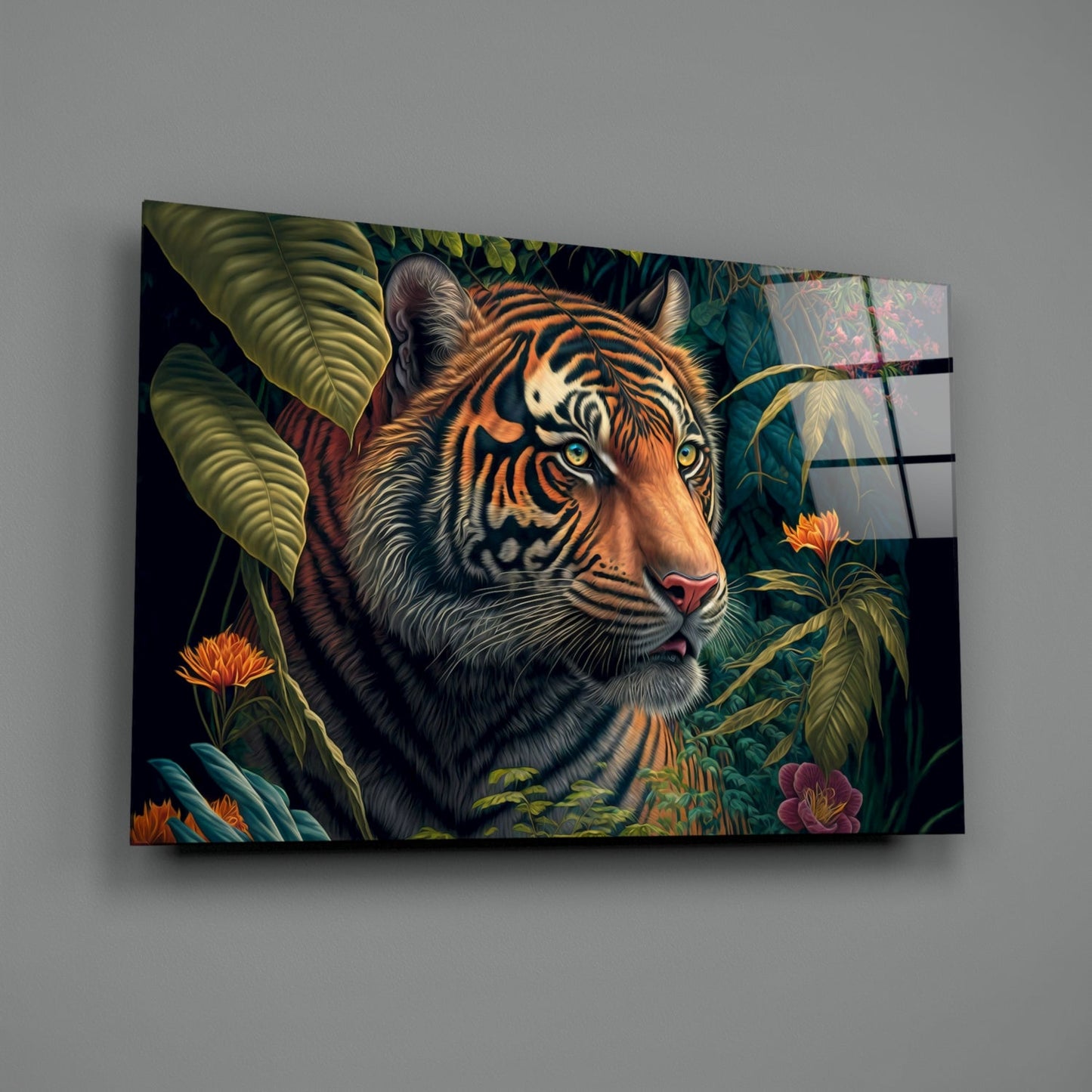Trap Behind Flowers Glass Wall Art
