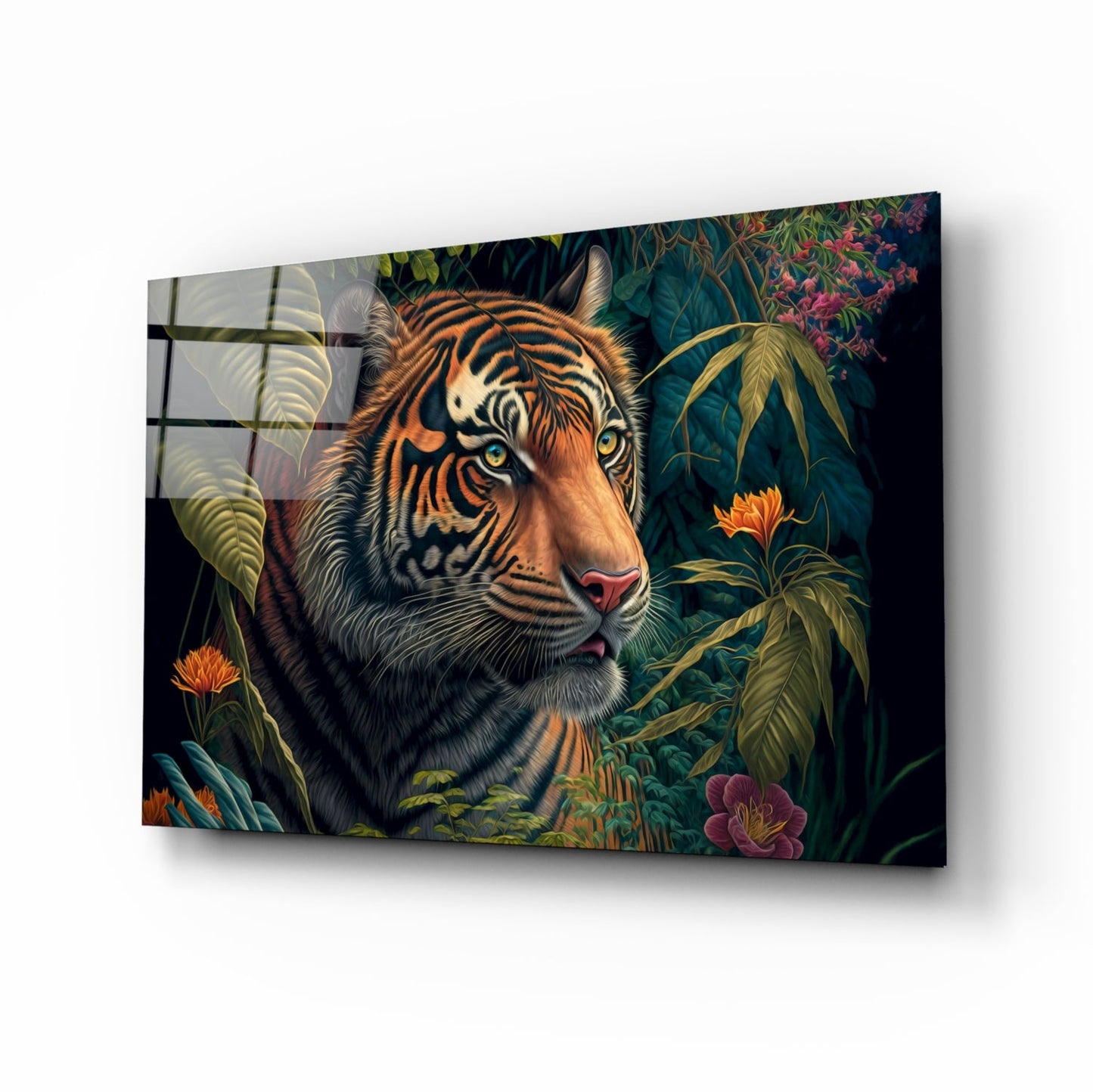 Trap Behind Flowers Glass Wall Art