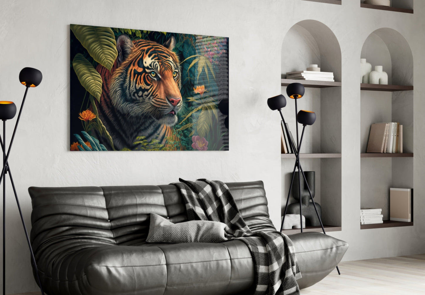 Trap Behind Flowers Glass Wall Art