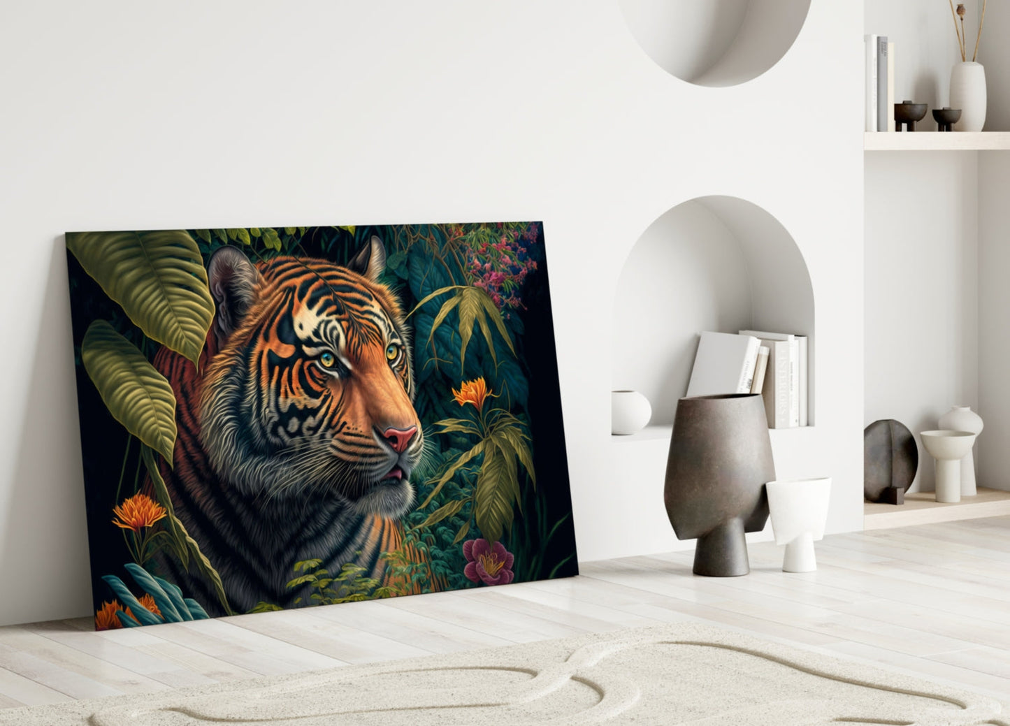 Trap Behind Flowers Glass Wall Art