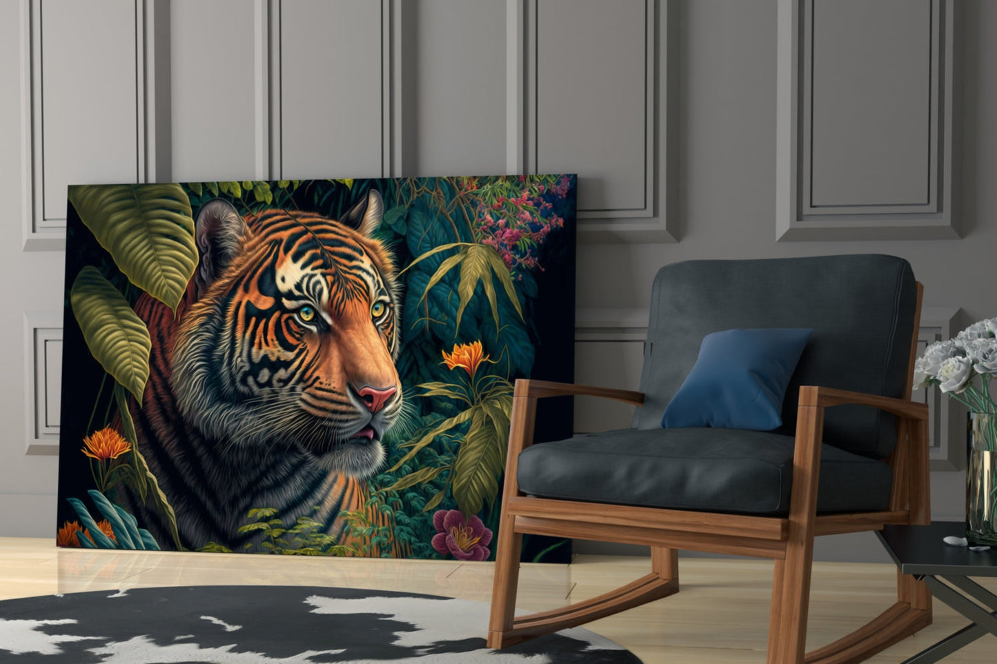 Trap Behind Flowers Glass Wall Art