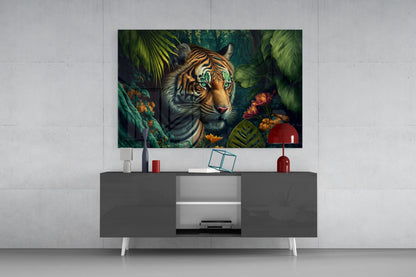 Trap Behind Flowers Glass Wall Art