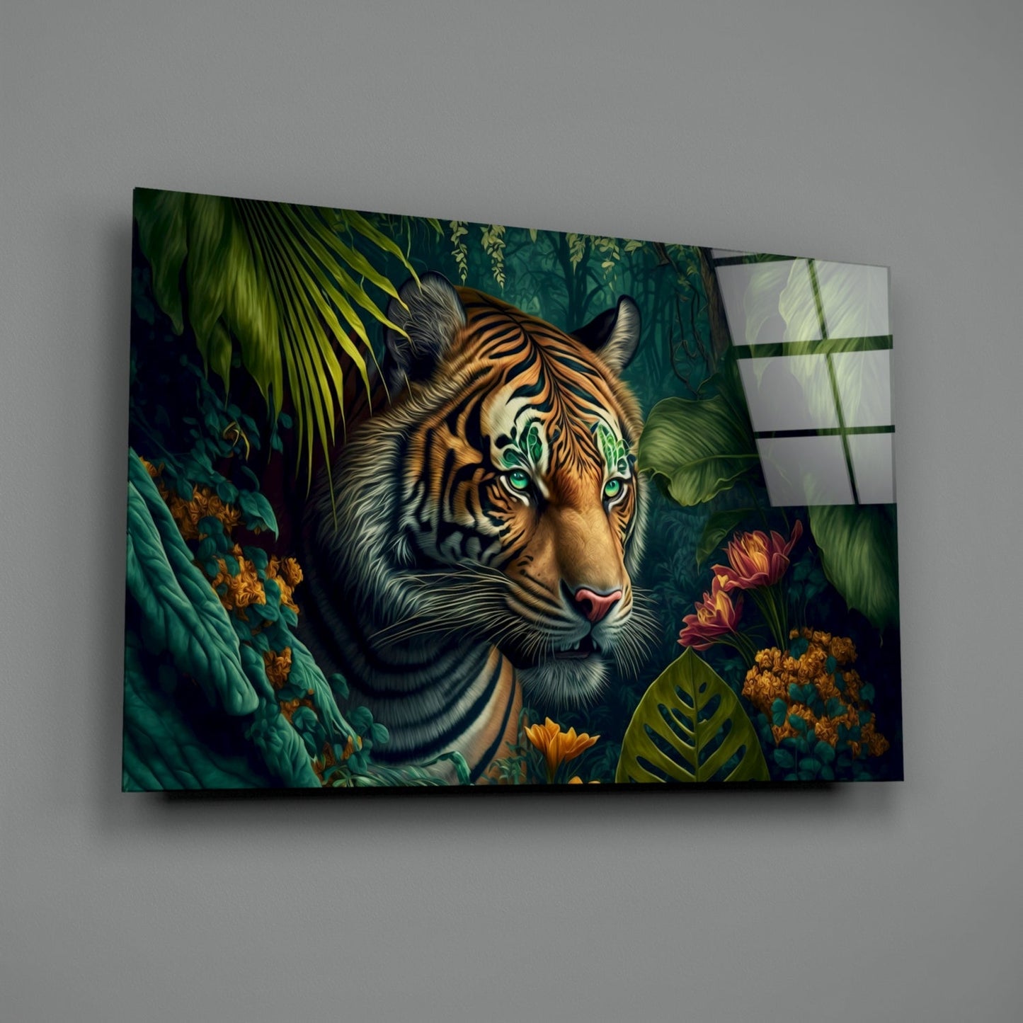 Trap Behind Flowers Glass Wall Art