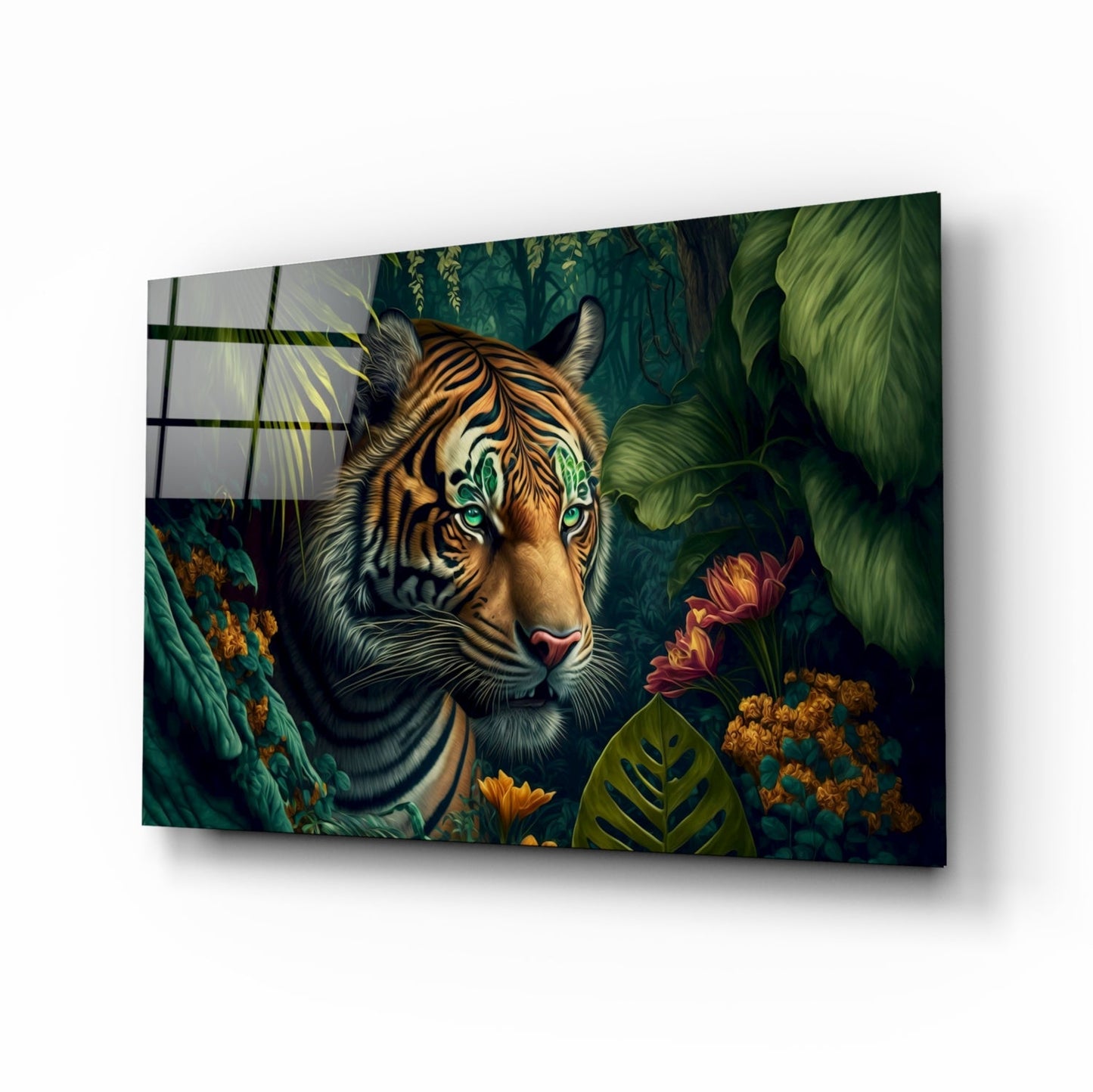 Trap Behind Flowers Glass Wall Art