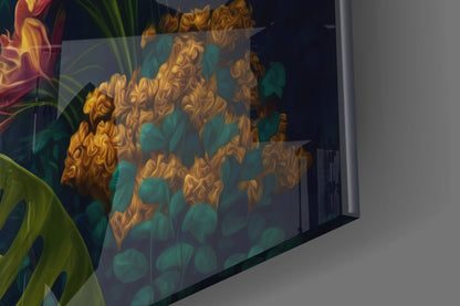 Trap Behind Flowers Glass Wall Art