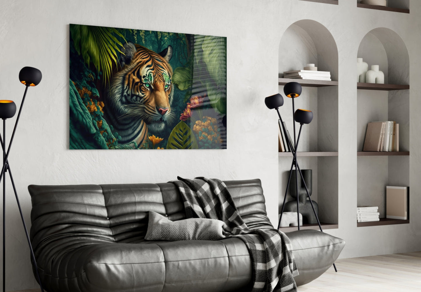 Trap Behind Flowers Glass Wall Art