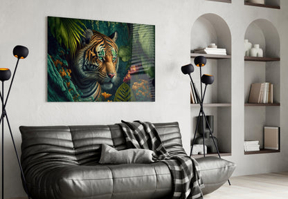 Trap Behind Flowers Glass Wall Art