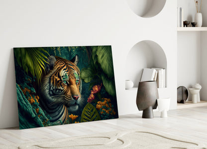 Trap Behind Flowers Glass Wall Art