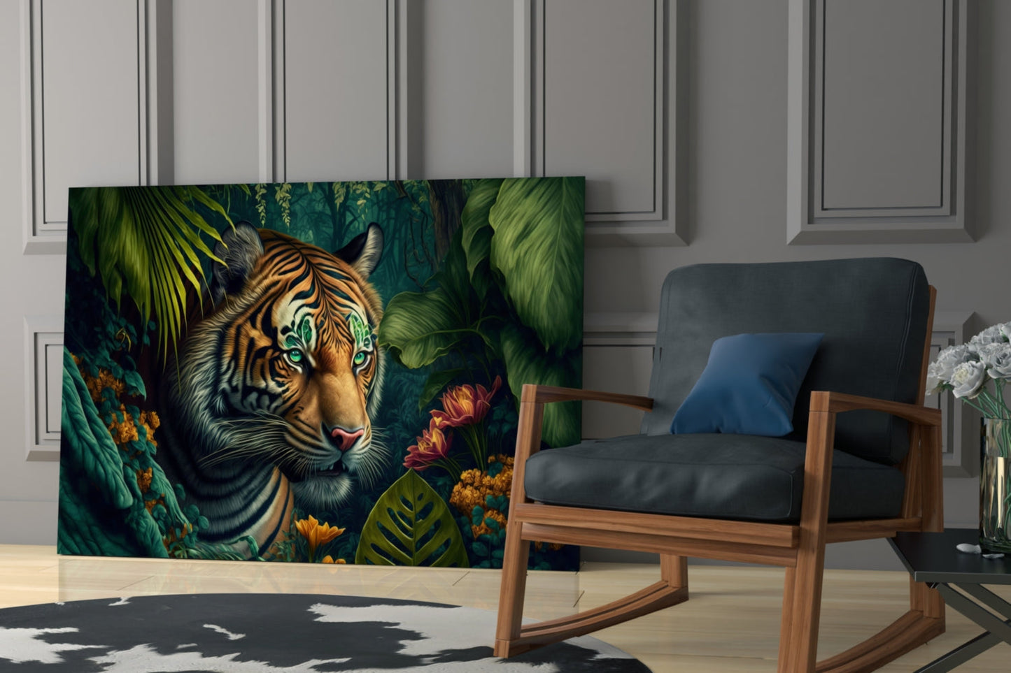 Trap Behind Flowers Glass Wall Art