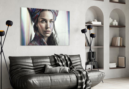 Crimson Scarf Portrait Glass Wall Art