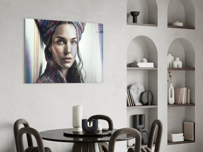 Crimson Scarf Portrait Glass Wall Art