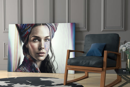 Crimson Scarf Portrait Glass Wall Art