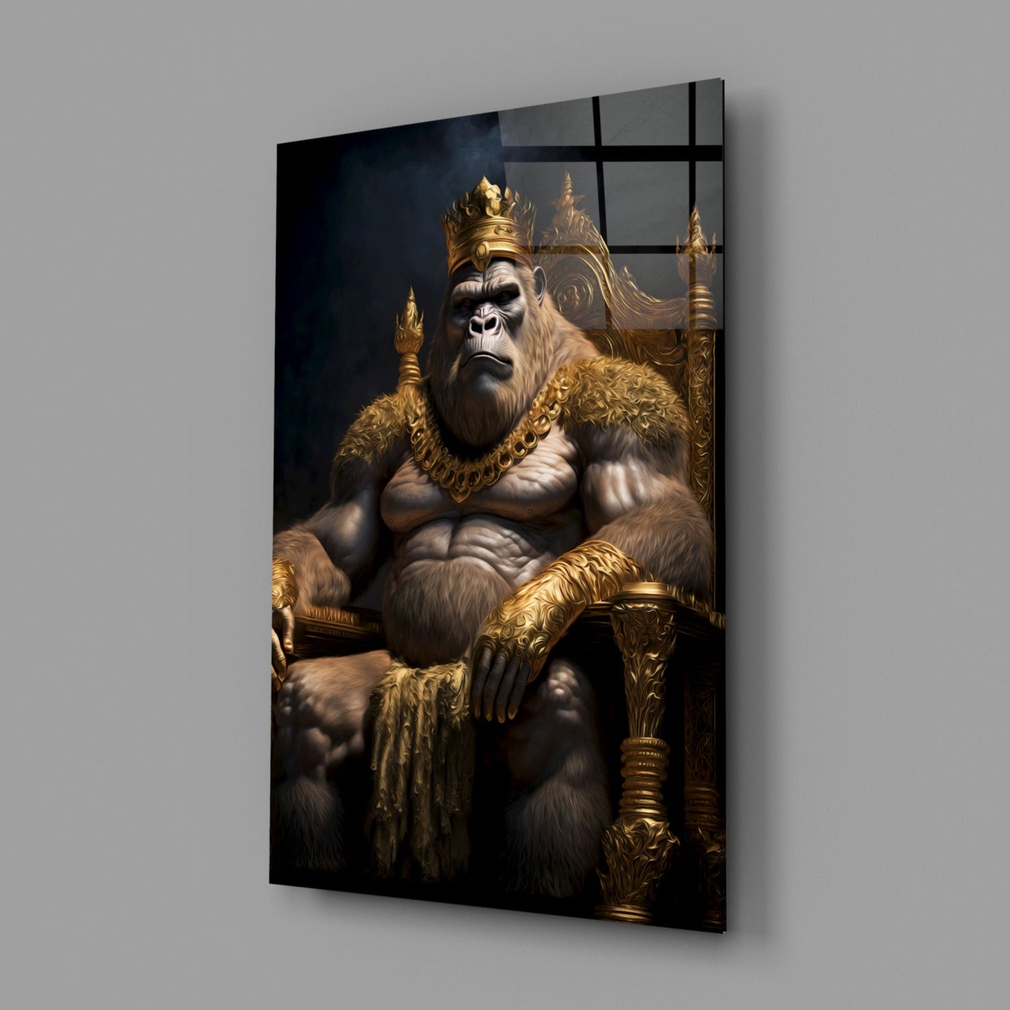 Ape King in Throne Glass Wall Art