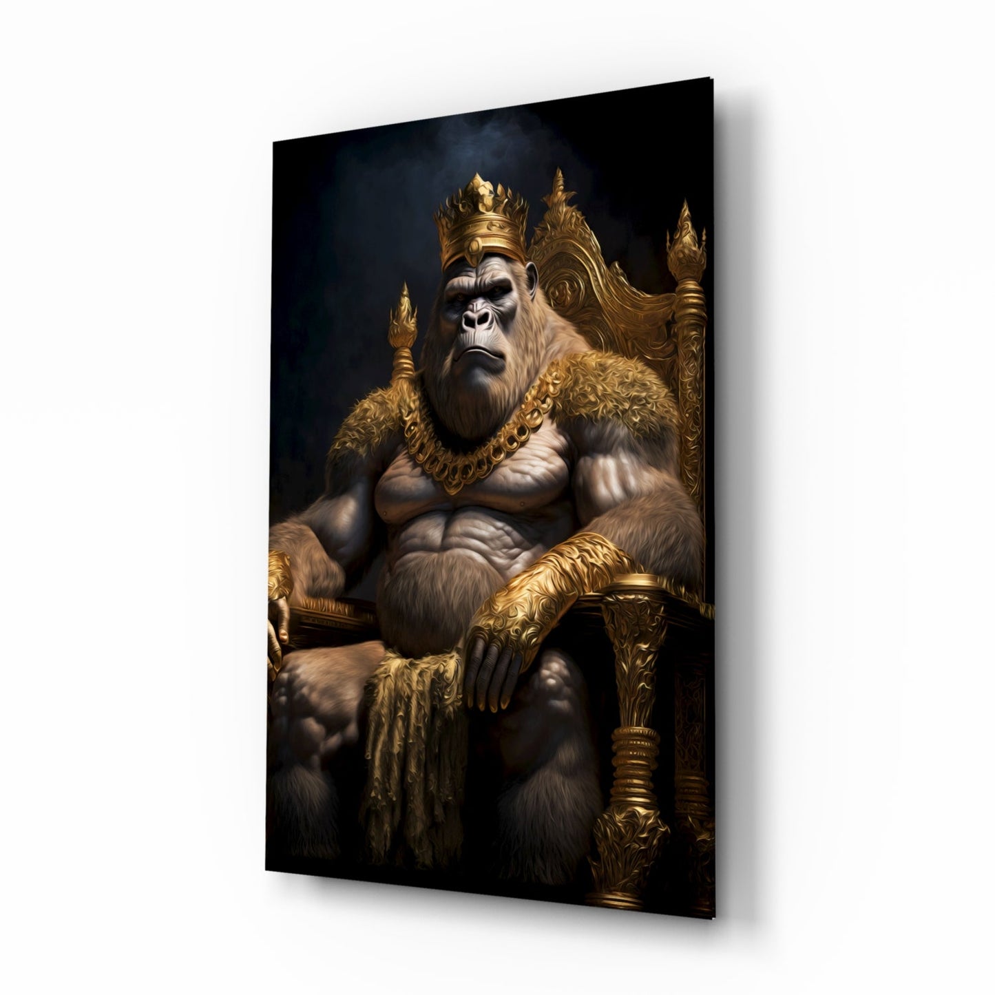 Ape King in Throne Glass Wall Art