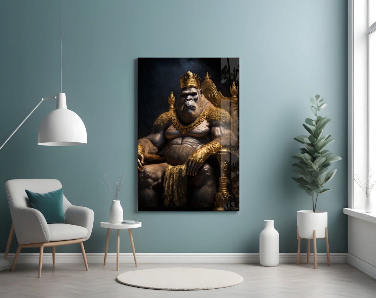 Ape King in Throne Glass Wall Art