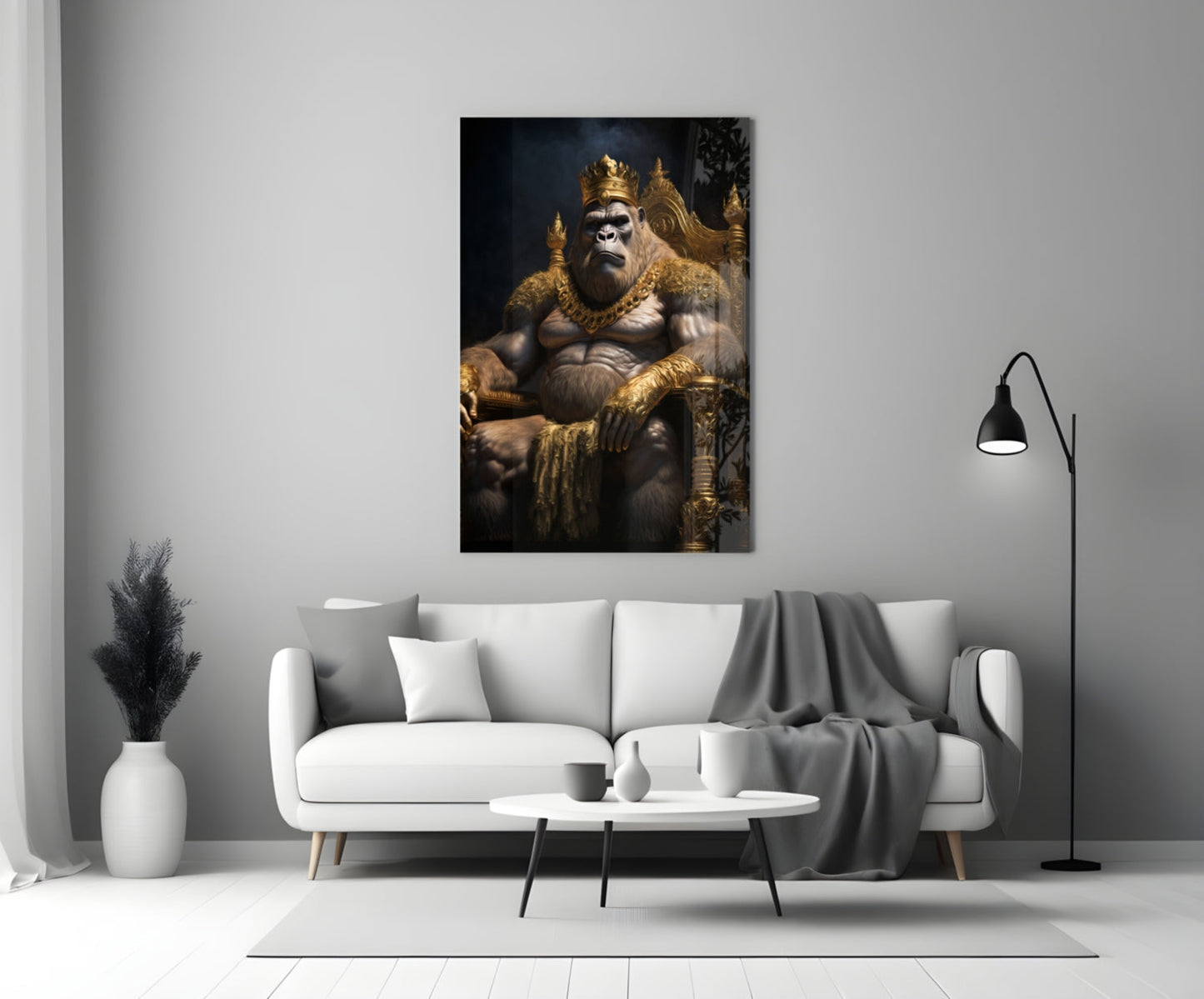 Ape King in Throne Glass Wall Art