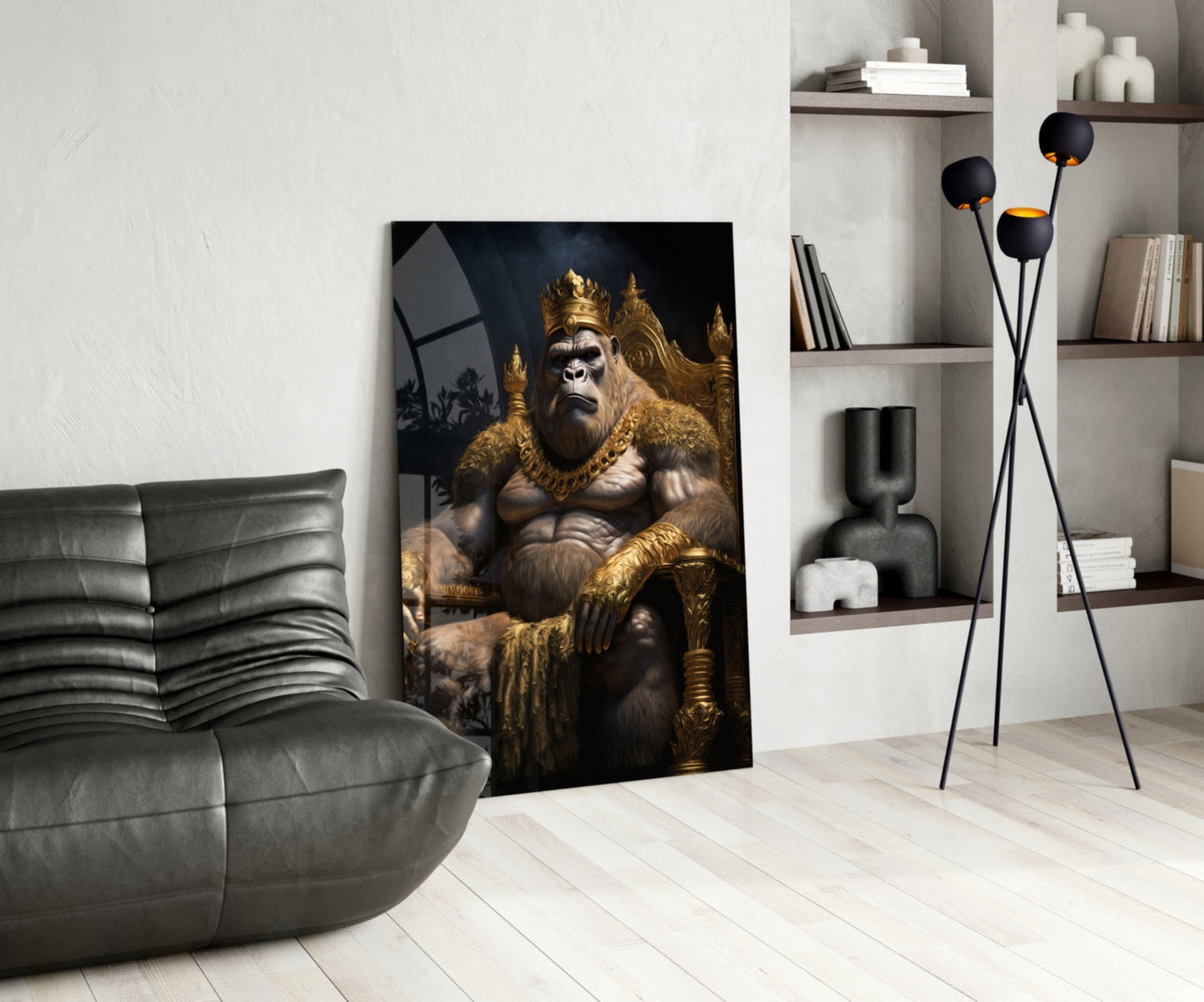 Ape King in Throne Glass Wall Art