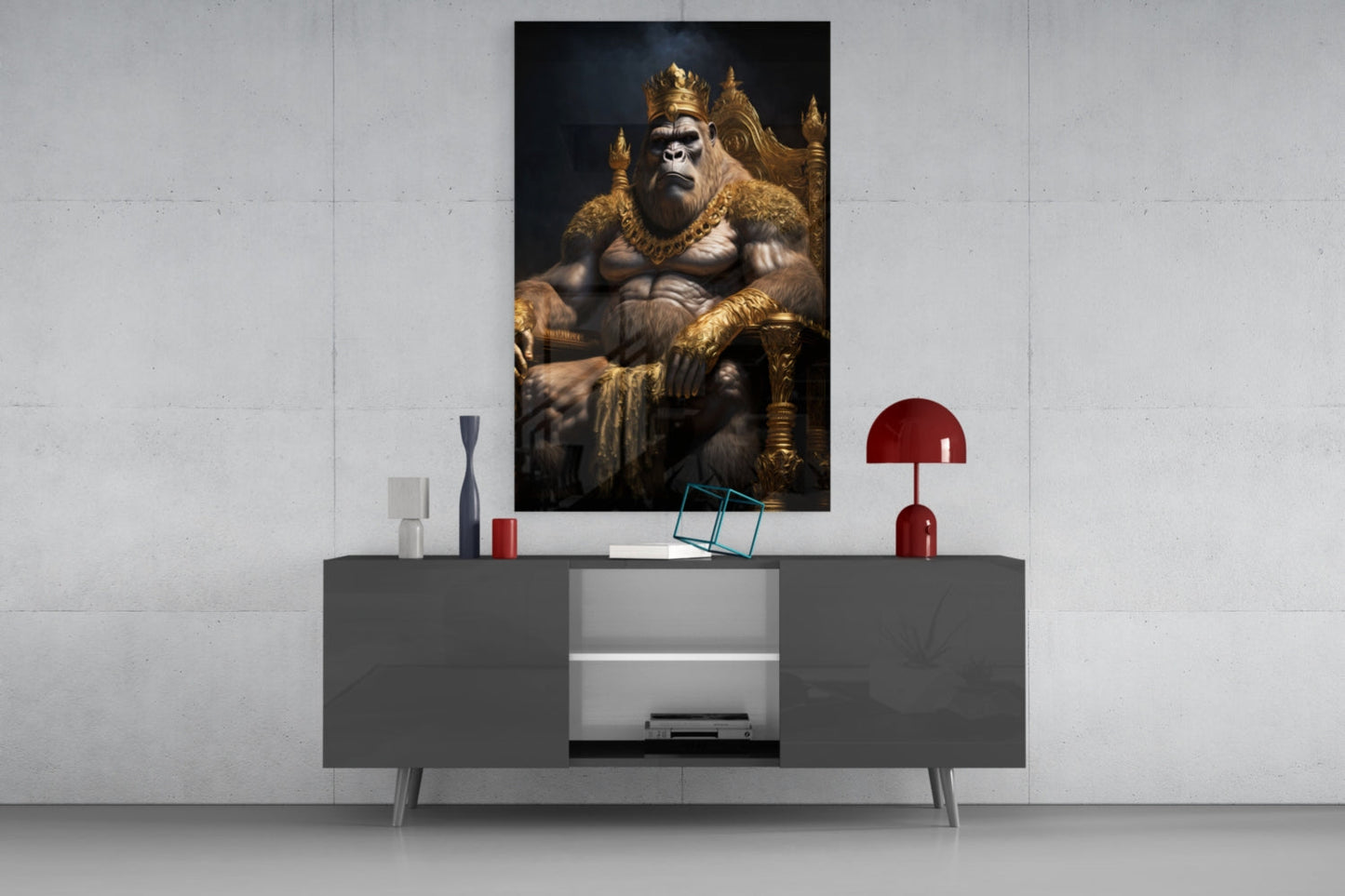Ape King in Throne Glass Wall Art