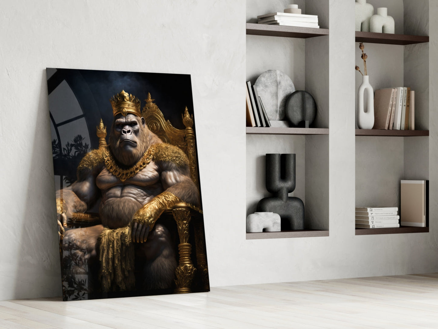 Ape King in Throne Glass Wall Art